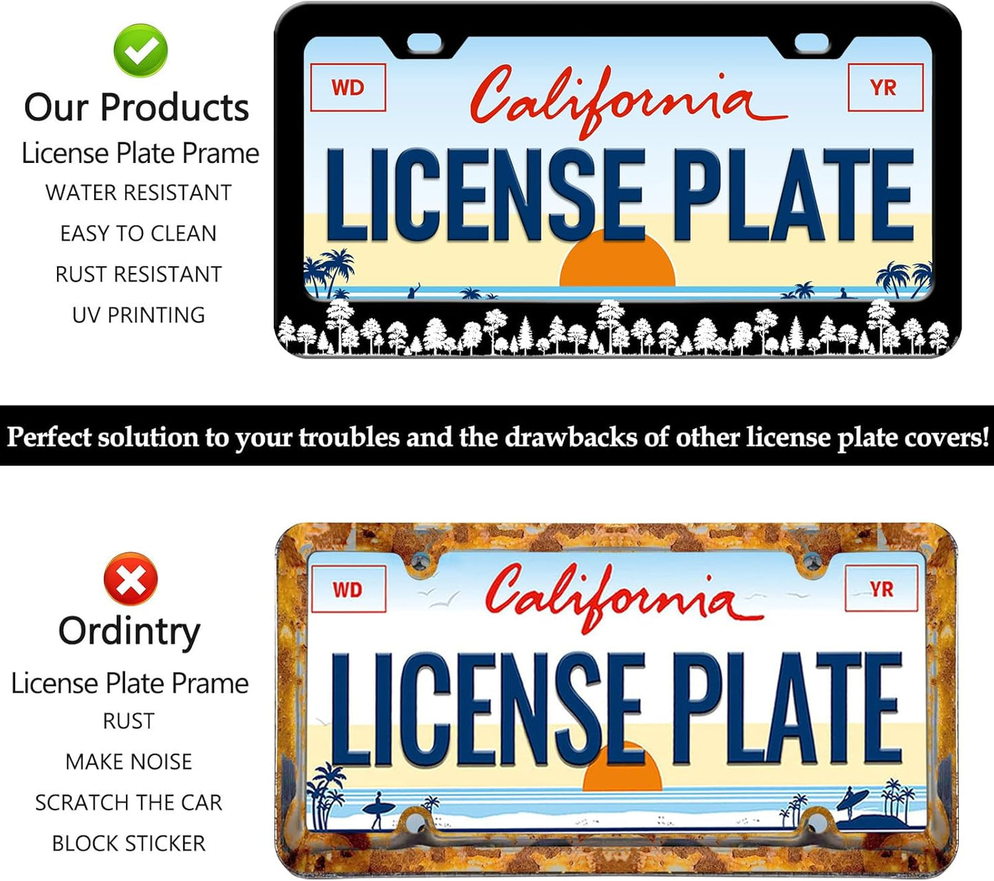 Forest License Plate Frames - 2 Pack Forest Tree Black Stainless Steel License Plate Holder,Rust-Proof Waterproof Car Decorative Tag Frame with Screws Fasteners Caps