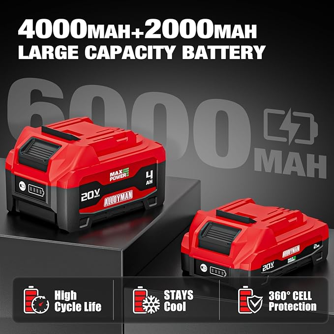 Alloyman 20v 3/8'' Cordless Ratchet Wrench 44 ft-lbs (60 Nm) and 1/2'' Brushless Impact Wrench 516 ft-lbs(700 Nm) Combo Set, with Variable Speed, LED Light, 4.0Ah &2.0Ah Battery, Charger