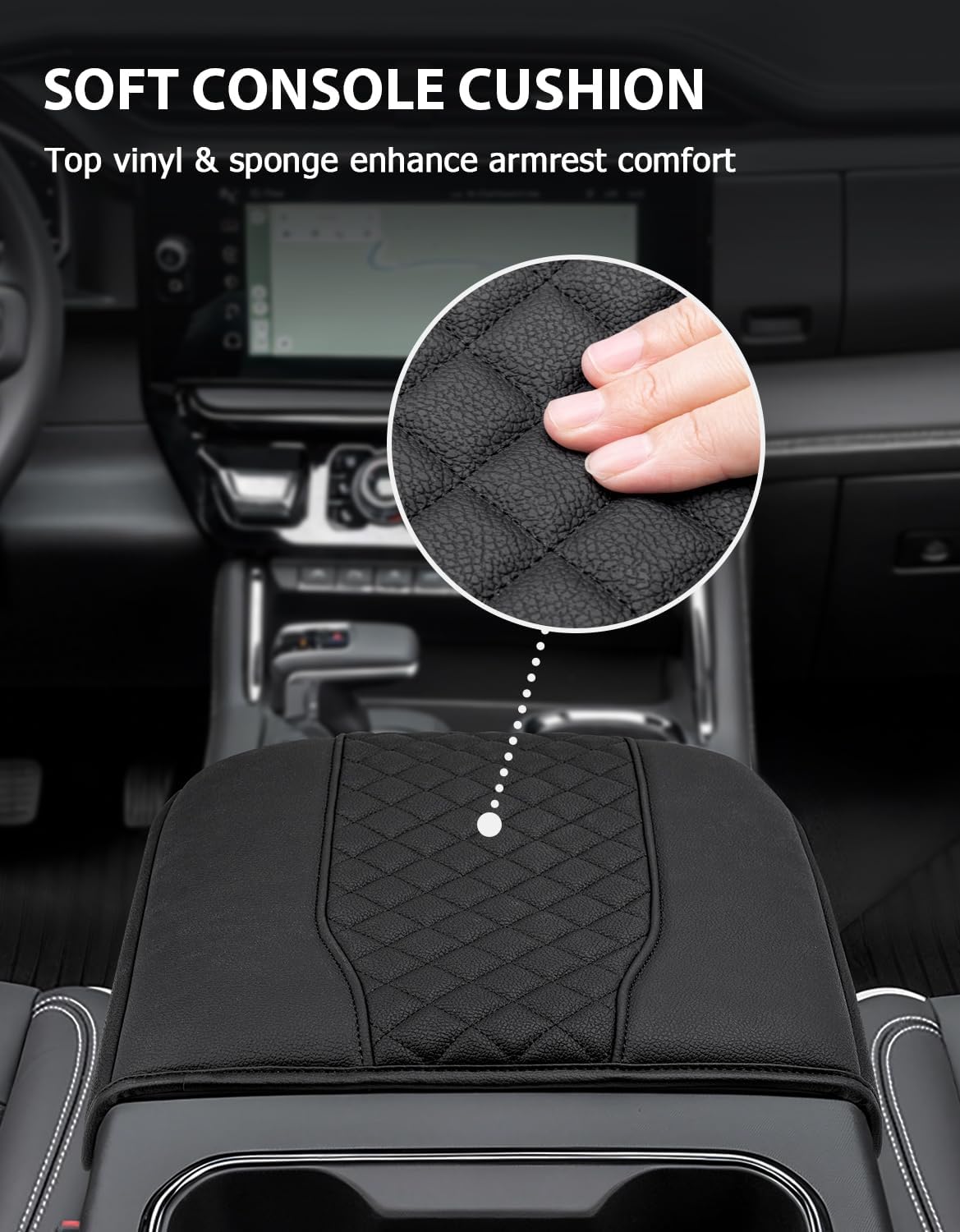 Center Console Cover for Chevy Silverado & GMC Sierra 1500 Accessories 2019-2025, Tahoe & Suburban & Yukon 2021-2025, Vinyl Car Armrest Protector, Floor Console Bucket Seat Only, Anti-Scratch, Black