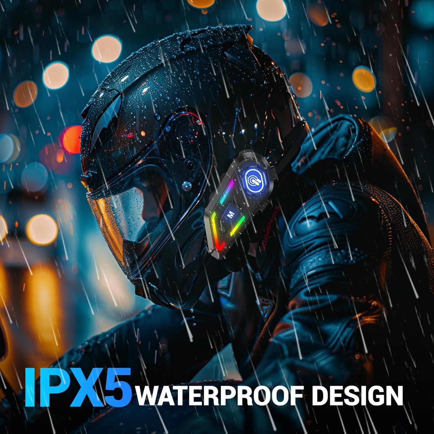 Motorcycle Helmet Bluetooth, Helmet Speakers with 2 Type Mics, Hands Free Call/Music/IPX5/Noise Cancellation/Wake Up Siri/Can Connect Two Mobile Phones, Motorcycle Bluetooth Headset C5