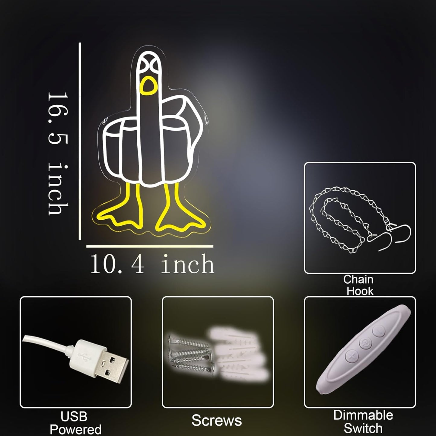 Funny Duck Neon Sign,Cool LED Neon Light Sign for Wall Decor, Aesthetic Cartoon Neon Signs for Bedroom, Game Room, Bar, Man Cave, Studio, Trendy Duck Wall Art with Hand Gesture and Yellow Duck Feet