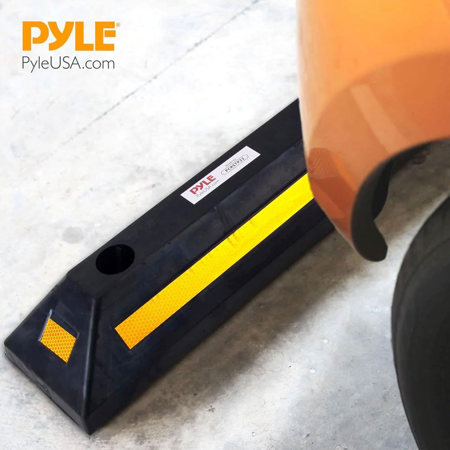 4-Pc Curb Garage Vehicle Floor Stopper for Parking Safety 1PC Heavy Duty Rubber Parking Lot Driveway Stopper, For Car Vans Trucks Tire Wheel Guide Block Protect Bumper- Pyle PCRSTP11X4