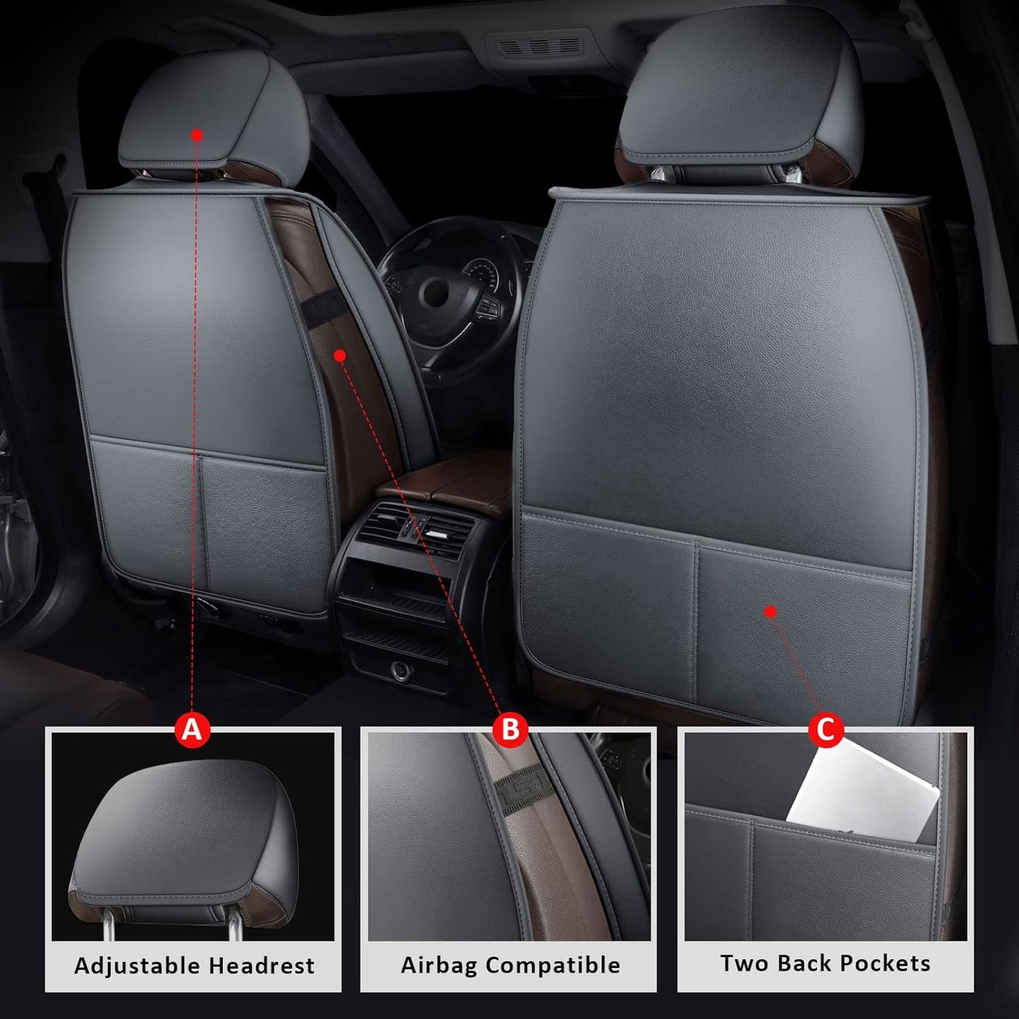 MIROZO 2PCS Ram Seat Cover,Front Seat Covers for Dodge Ram Truck Accessories Compatible with 2009-2025 RAM 1500 2500 3500 Pickup Crew Quad Cab (2PCS Front,Gray)