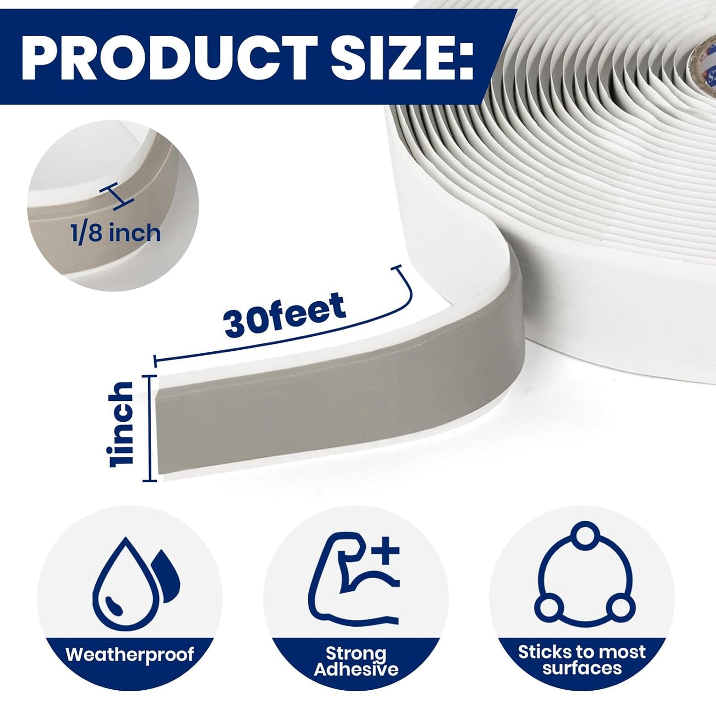 ADHES Premium Butyl Sealant Tape 1" x 30 'x 1/8", 2 Rolls Gray Butyl Rubber Sealant Tape for RVs, Vehicles, Marine and Home Repair – Ideal for Headlights, Windows, Doors, and Windshields