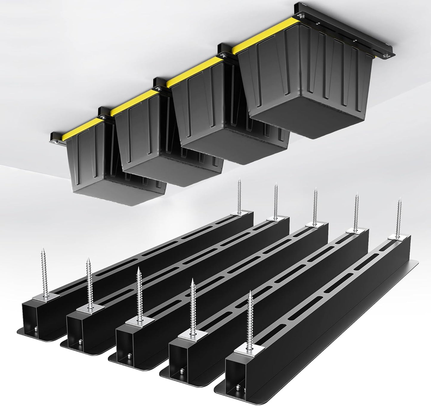 EVERHANGER Ceiling Storage Rack, Heavy Duty Overhead Garage Storage Rack, Adjustable Ceiling Bin Storage System, 5 Sets for 4 Bins, 26 Inch