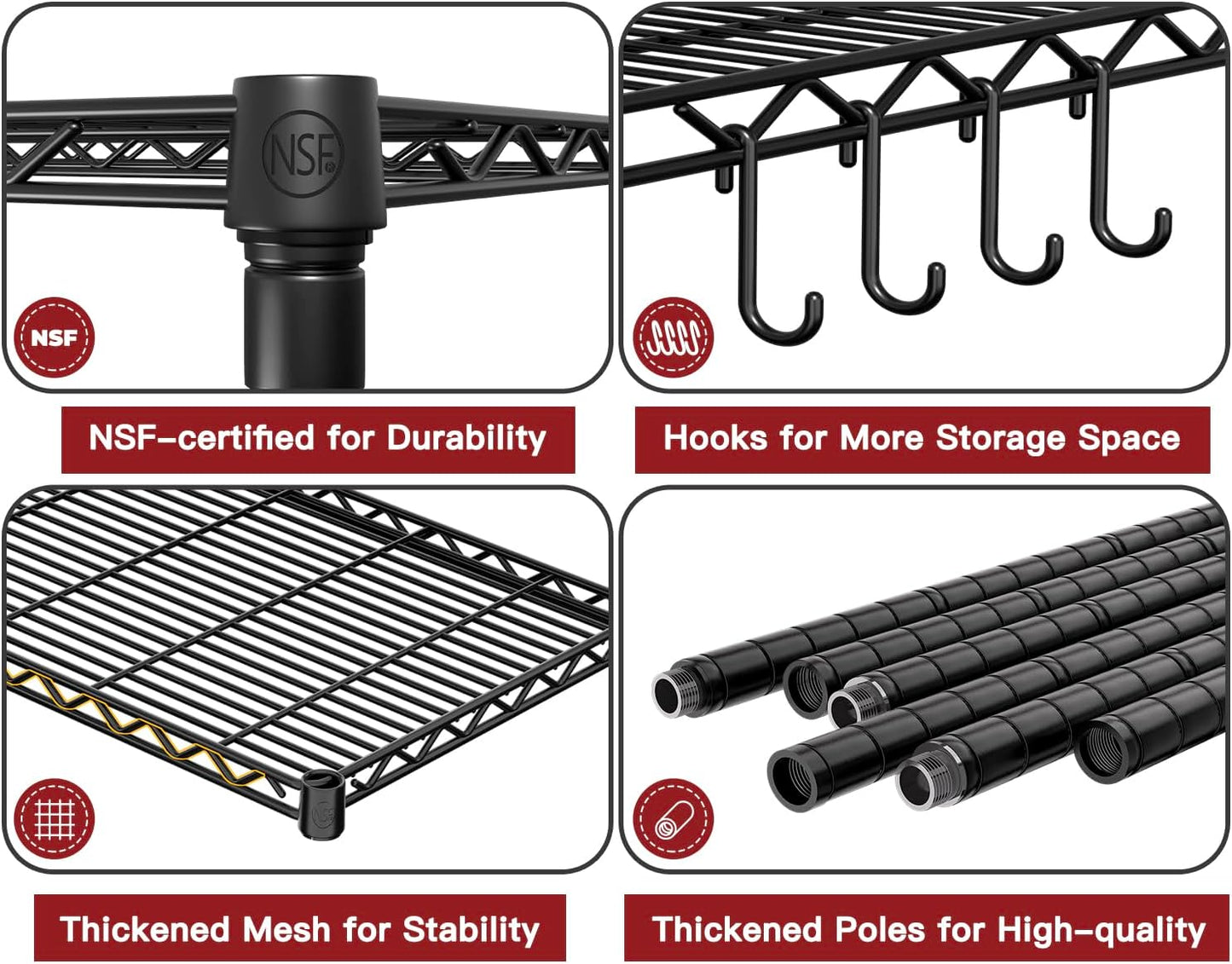 PrimeZone Wire Metal Storage Shelves - 5 Tier Adjustable NSF-Certified Heavy Duty Garage Shelving Unit Organizer Rack, Steel Utility Shelf for Kitchen, Pantry, Closet, 35.5" W x 14" D x 72" H, Black