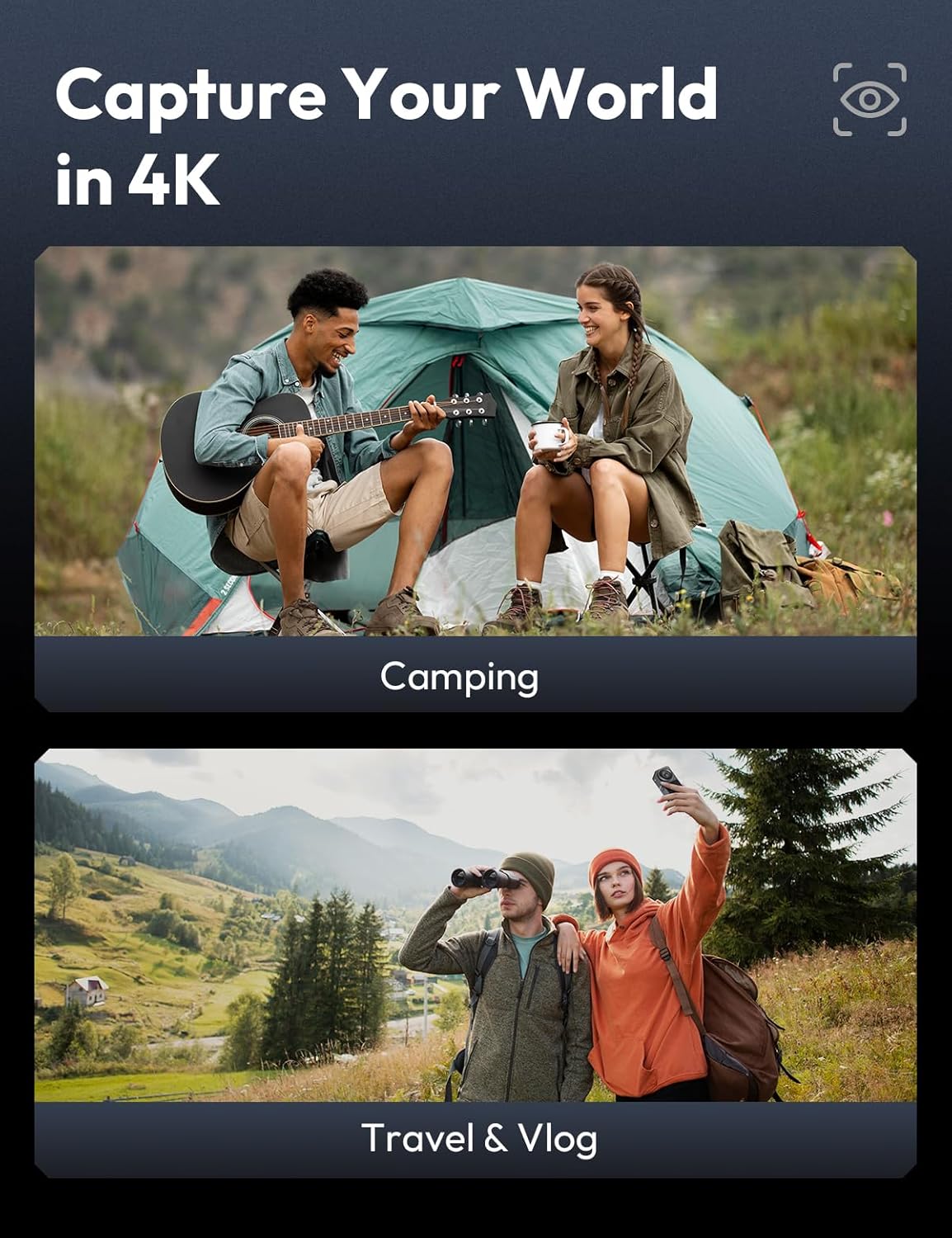 Action Camera 4K 20MP, Dual Use Action Camera and Dash Cam, Waterproof, EIS Stabilization, with 64GB SD Card, 170°Wide Angle Helmet Camera for Vlog or Recording Car Journey