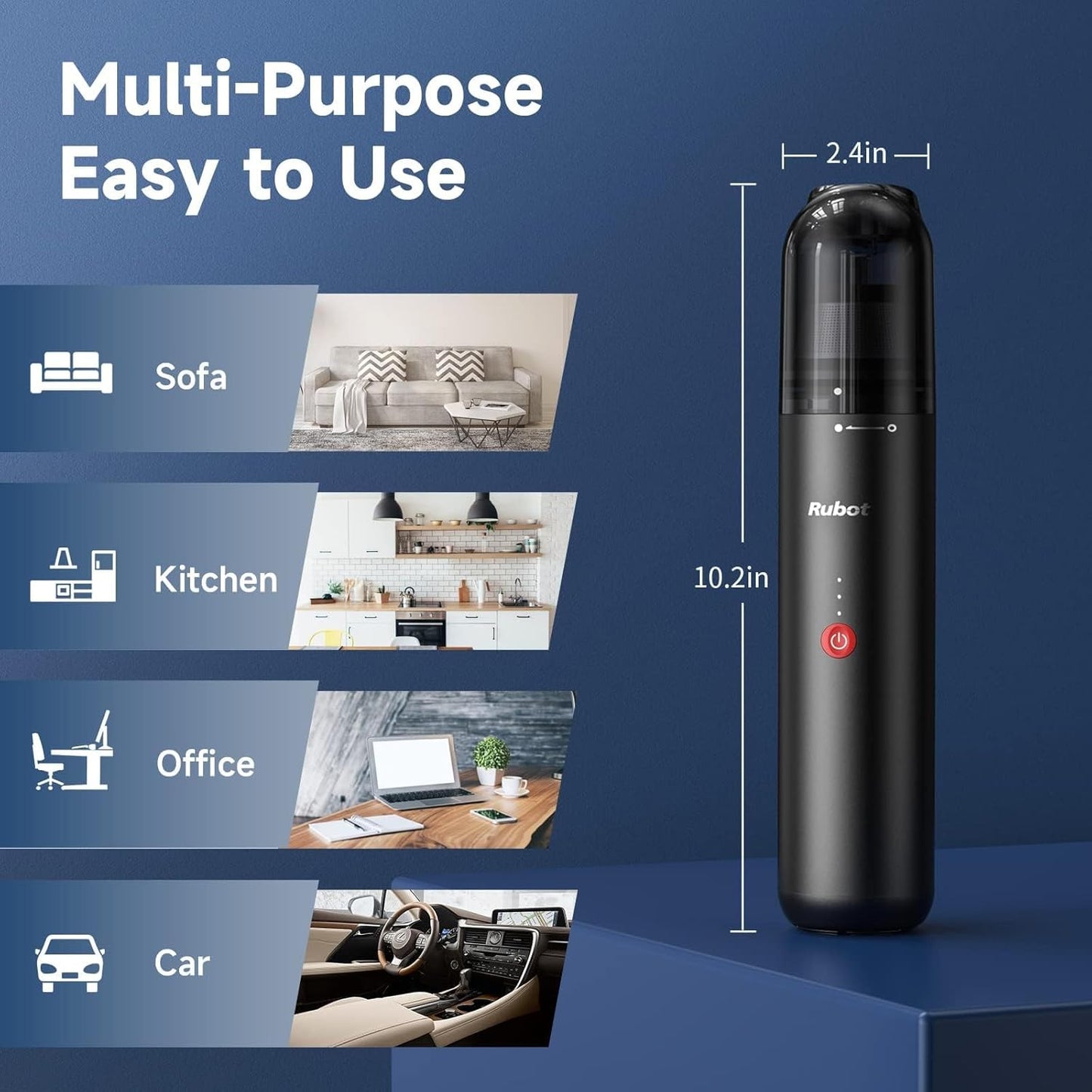 RUBOT Handheld Vacuum Cleaner, 16000PA Powerful Suction Car Vacuum Protable Cordless，Keyboard Cleaner Mini Cordless Vacuum for Car Home and Office