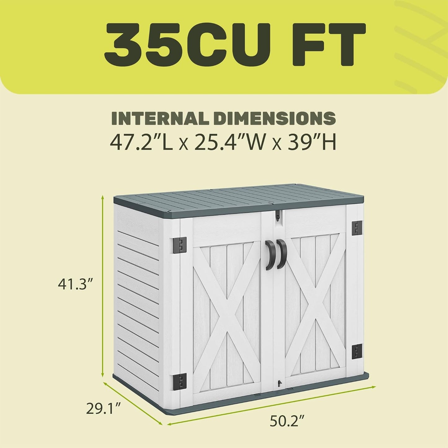 YITAHOME Outdoor Resin Storage Sheds with X-Shaped Lockable Door, 39 in Height Lockable Waterproof Horizontal Shed w/o Shelf, Easy to Assemble Shed Storage for Garden Tools, Light Gray