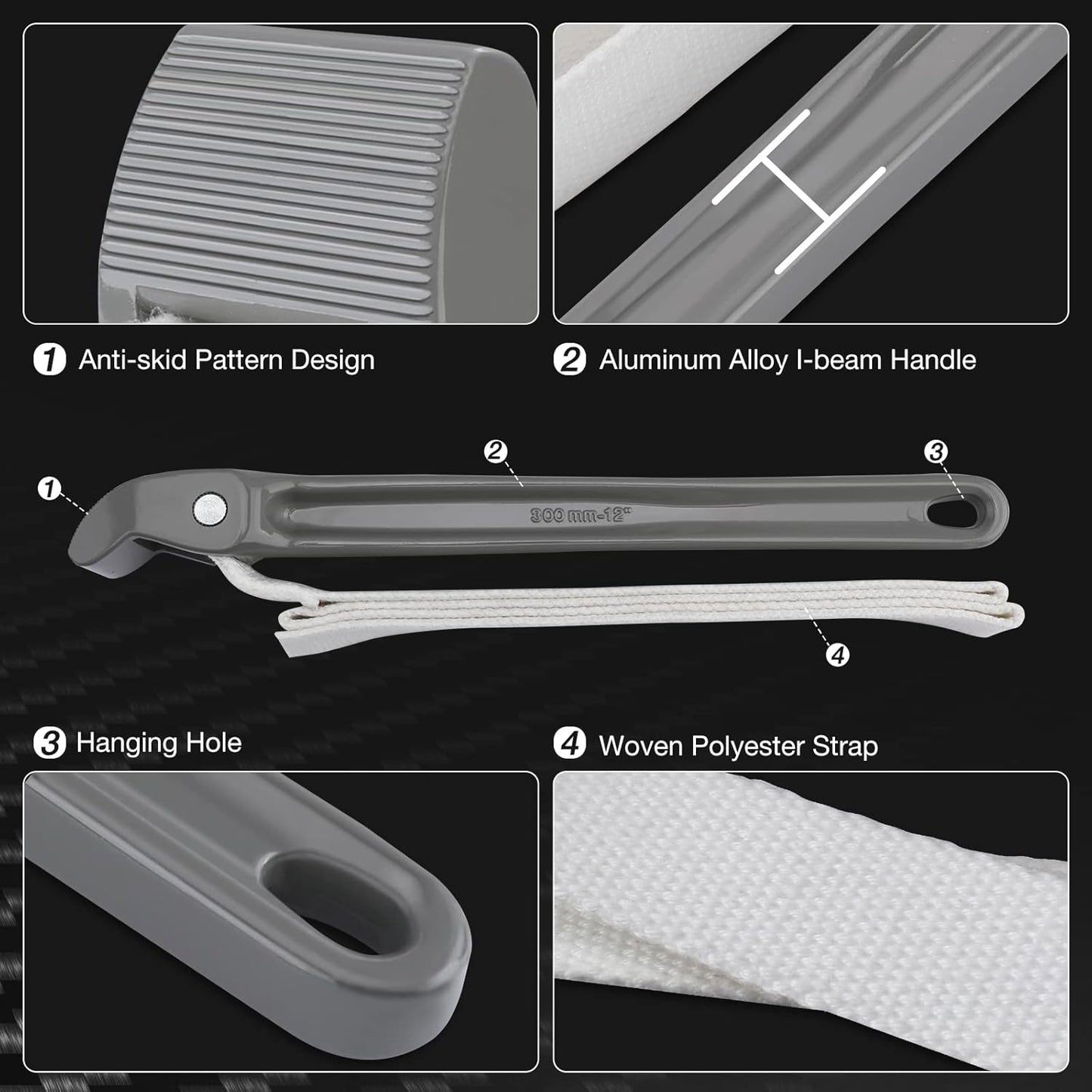 DURATECH Strap Wrench 12" Handle, Adjustable Nylon Strap Pipe Wrenches, Oil Filter Strap Opener Wrench