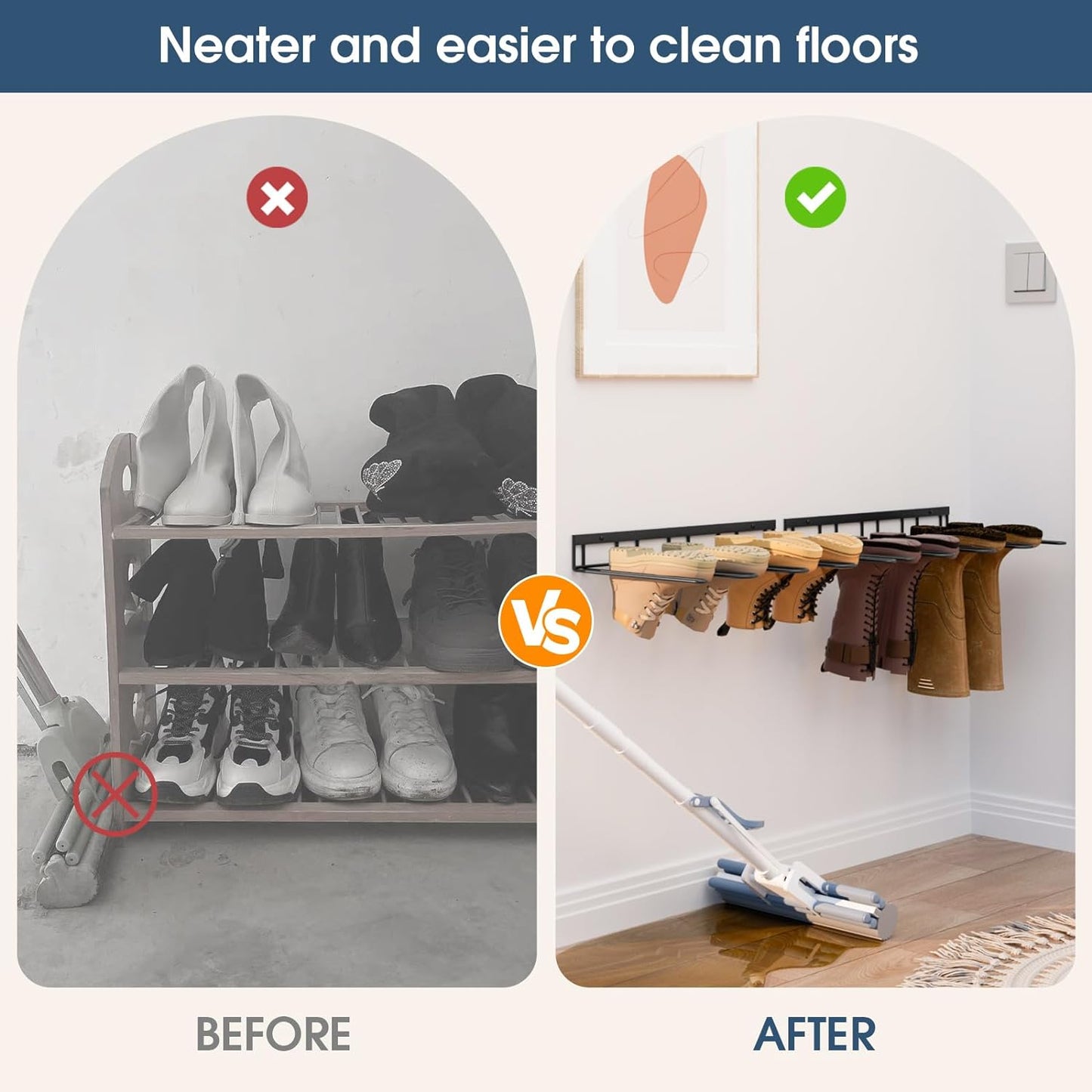 Boot Rack, Wader Hangers for wall, Metal Wall Mounted Shoe Racks, 4 Pair Boot Organizer for Tall Boots and Cowboy shoes, Boots Trays for Entryway,Garage (2 Pack)