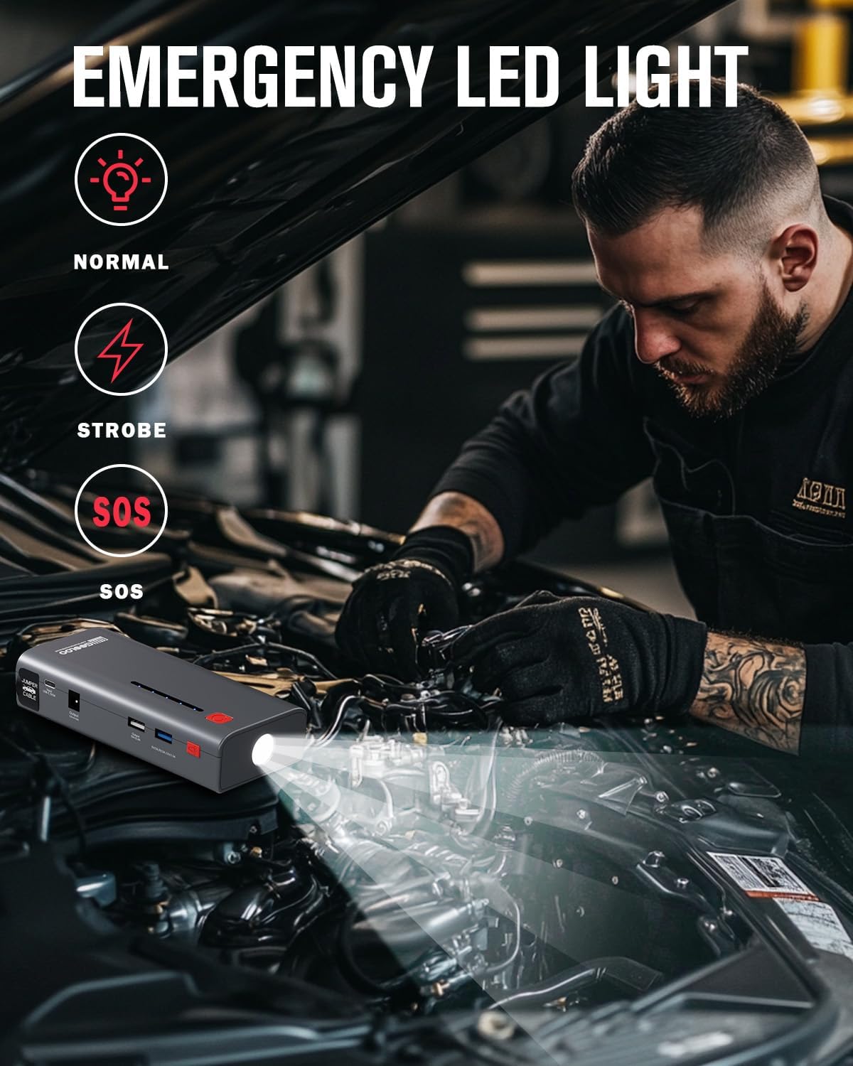 GOOLOO Jump Starter Battery Pack 3000A Peak SuperSafe Car Starter (Up to 8.5L Gas or 6.0L Diesel Engine) with USB Quick Charge and LED Light,12V Lithium Jump Box Booster Portable Charger,Gray