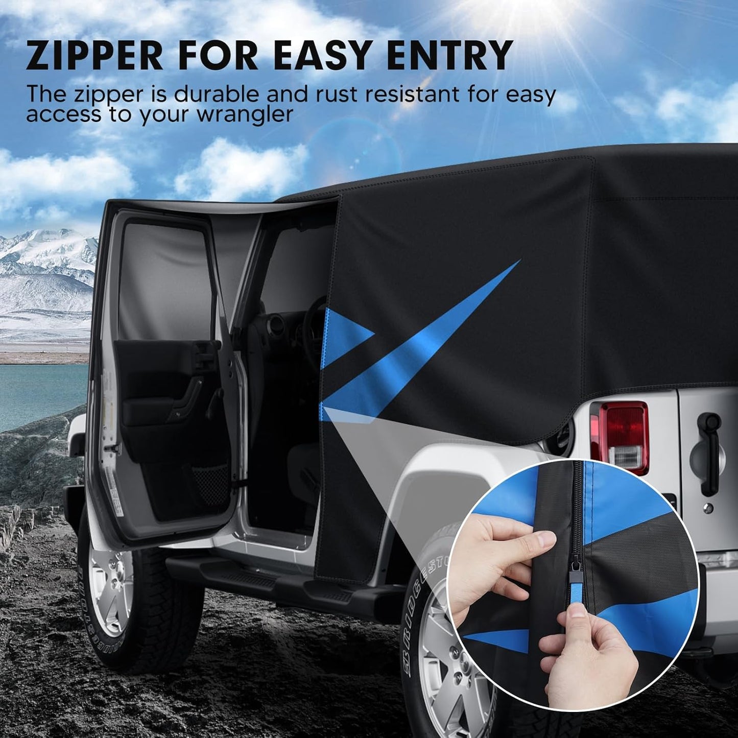 Car Cover for Jeep Wrangler JK JL 4 Door 2007-2025 Waterproof All Weather Car Covers with Door Zipper for Wrangler UV Protection Black