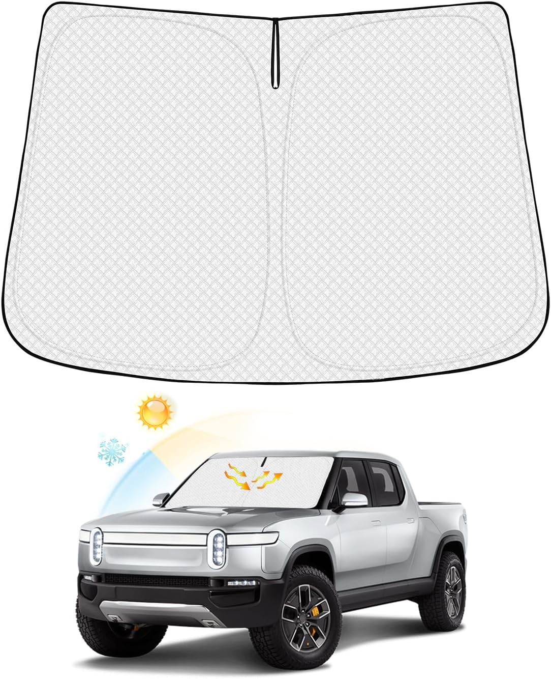 Windshield Sun Shade for 2022-2025 2026 Rivian R1T Truck Accessories Thicken 6-Layer Front Window Sunshade Cover Sun Visor Protector Foldable Block UV Rays Keep Vehicle Cool