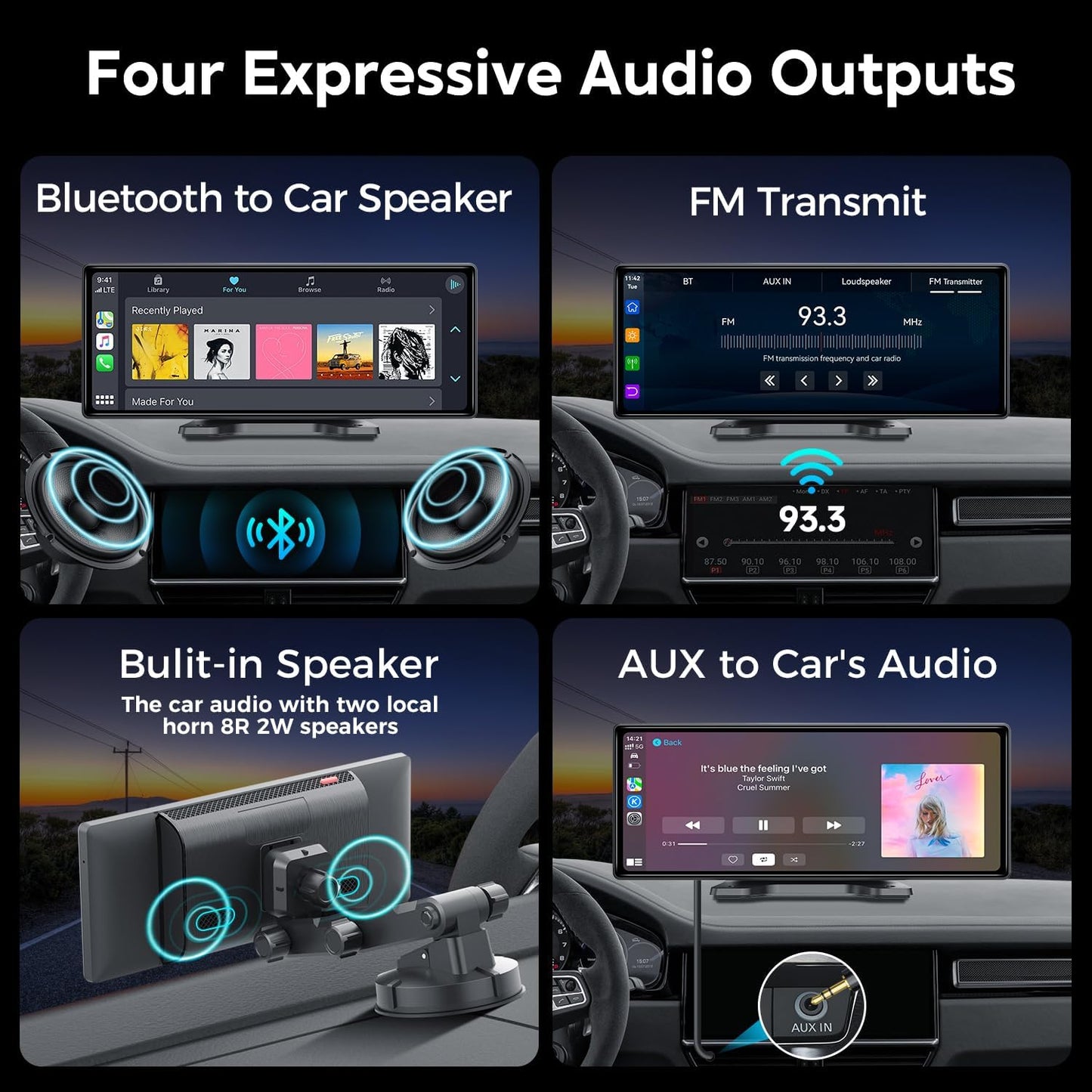 10.26" Wireless Apple Carplay Screen for Car, Secure Strong Bracket, Portable Apple CarPlay& Android Auto Car Stereo with GPS Navigation, Bluetooth, Mirror Link, Voice Control,Fits All Vehicles