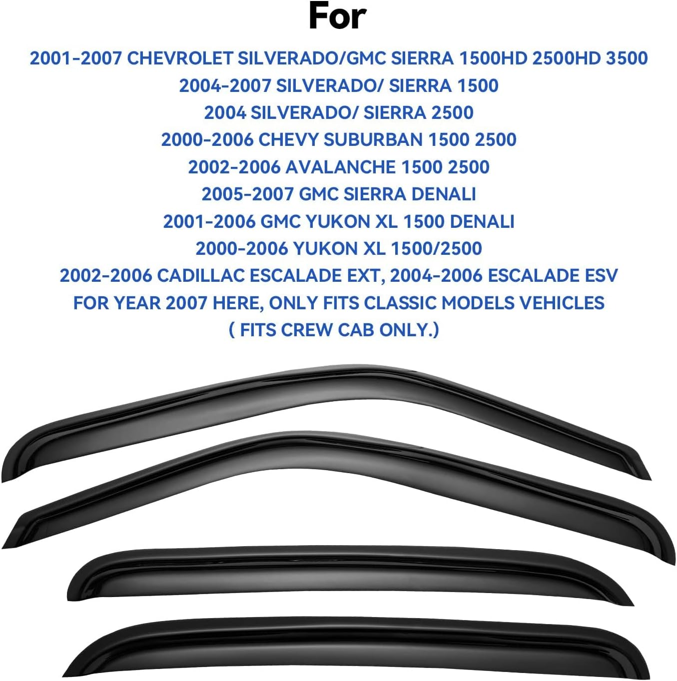 Window Visors Rain Guards for 2001-2007 Chevy Silverado/GMC Sierra, Window Vent Wind Deflectors Visors Shades for 2000-2006 Suburban/Yukon XL, 2002-2006 Avalanche/Cadillac Escalade - Crew Cab
