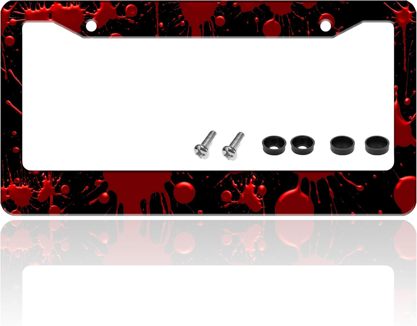 Red Blood Drop License Plate Frame Blood Spatter License Plate Holder for Front or Rear Car Tags Reusable Stainless Steel Funny Car Decoration with Screws 6.3 X 12.2 Inch