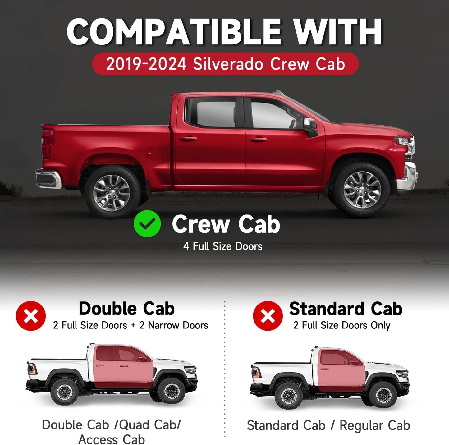 6'' Running Boards Side Steps Nerf Bars – Heavy-Duty Carbon Steel with Black Powder Coating – Durable and Rust-Resistant, Fits for 2019-2024 Silverado Crew Cab (Mixed Slots)