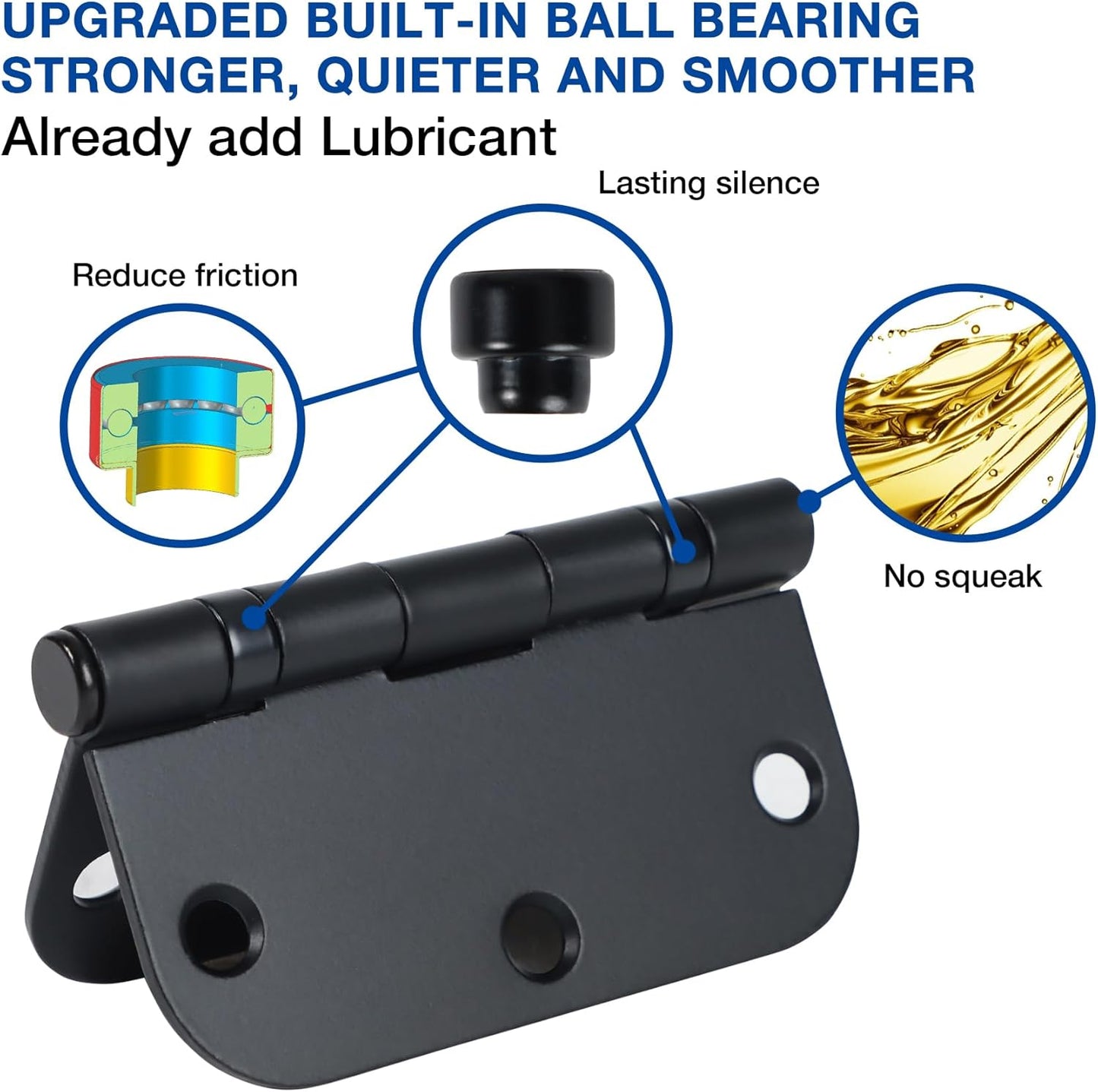 42 Pack Ball Bearing Door Hinges Matte Black 3.5 Inch 5/8"Radius Round Anti Squeak Interior 3-1/2"Flat Iron Bifold Standard Office Bedroom Indoor for Doors 3 ½" Hardware Control Home Decor Essentials