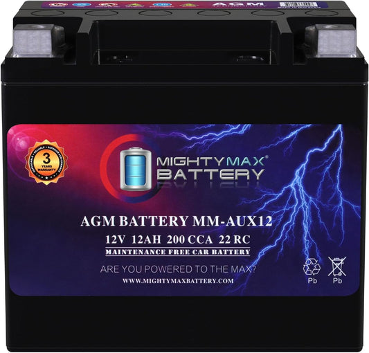 Mighty Max Battery MM-AUX12 Auxiliary Battery 12V 12Ah, 22RC, 200 CCA Rechargeable AGM Car Battery