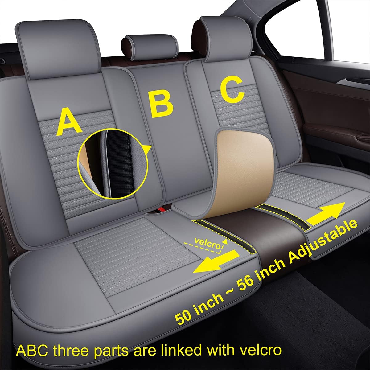 LINGVIDO Car Seat Covers, Breathable and Waterproof Faux Leather Automotive Seat Covers for Cars SUV Pick-up Truck Sedan,Universal Anti-Slip Driver Seat Cover with Backrest (Full Seat, Gray)