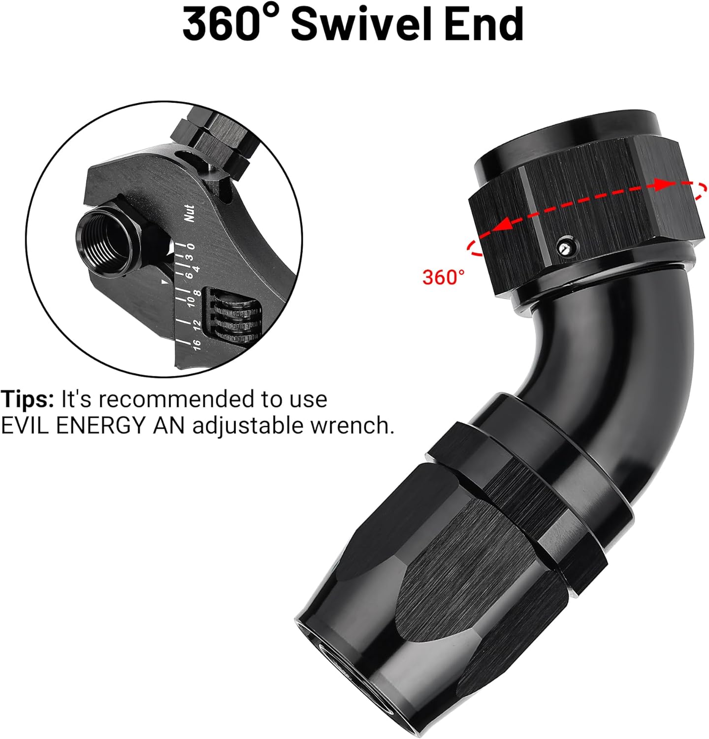 EVIL ENERGY 12AN 60 Degree One Piece Full Flow Hose End Fitting Swivel For CPE Braided Hose