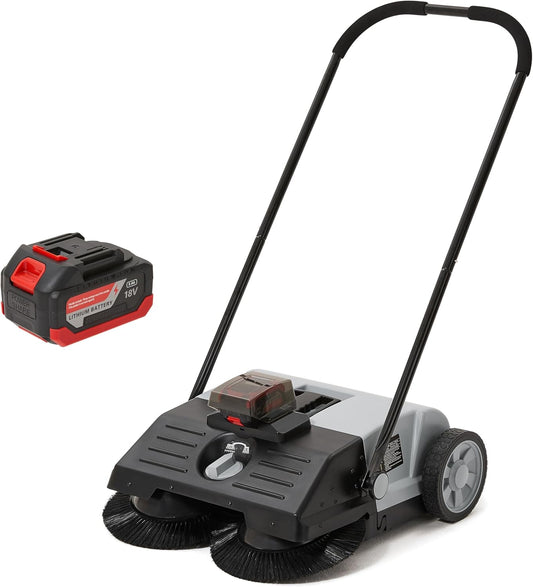 Battery Powered Artificial Grass & Hard Surface Sweeper, 22" Wide Cleaning Path, 6.5-Gal Bin, Adjustable Height, 4h Battery, Foldable, for Artificial Grass, Sidewalks, Driveways, Workshops, Garages