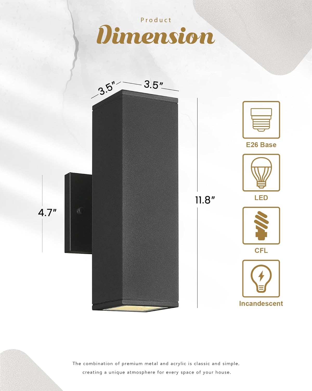 Ken & Ricky Outdoor Wall Lights, Modern Exterior Lighting Fixtures, Aluminum Front Porch Light, Black Outdoor Wall Sconce with Glass Cover, KR3324-W-2PK