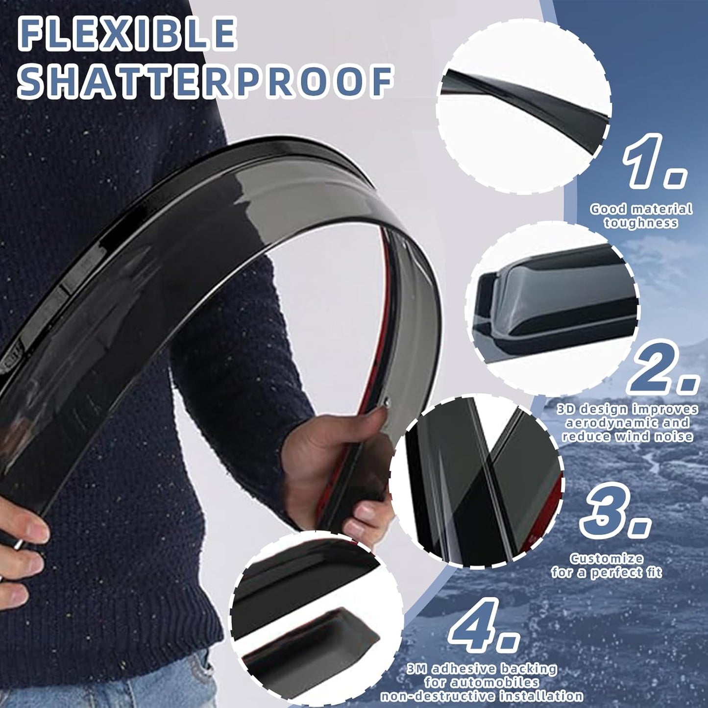 Window Visors Rain Guards fits 2012-2015 Civic Sedan, Out-Channel Window Wind Deflectors Vent Shades Accessories, Dark Smoke 4 Pcs, 2013 2014