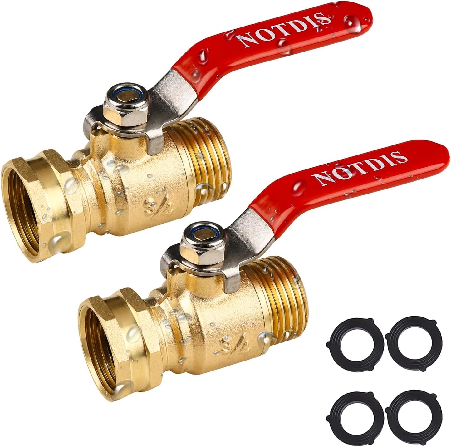 Brass Garden Hose Shut Off Valve with Full-Flow Design - Heavy Duty 3/4" GHT Connector, 304 Stainless Steel Handle - 2 Pack (Corrosion-Resistant)