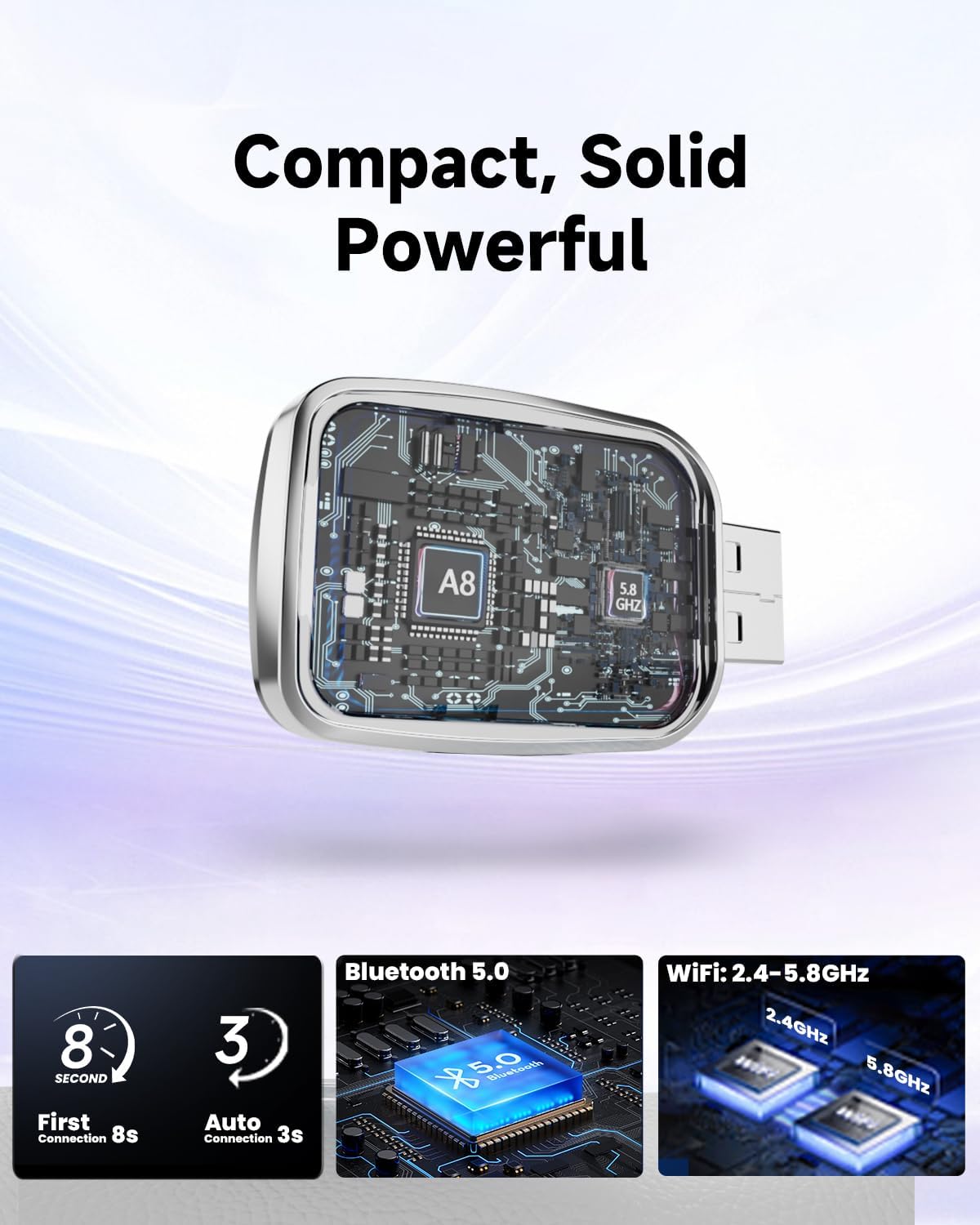 Mini Wireless CarPlay Adapter for iPhone 2025 Upgraded, Plug & Play, No Latency, USB-A/C Support, Compatible with iOS 10+ & Cars 2016+