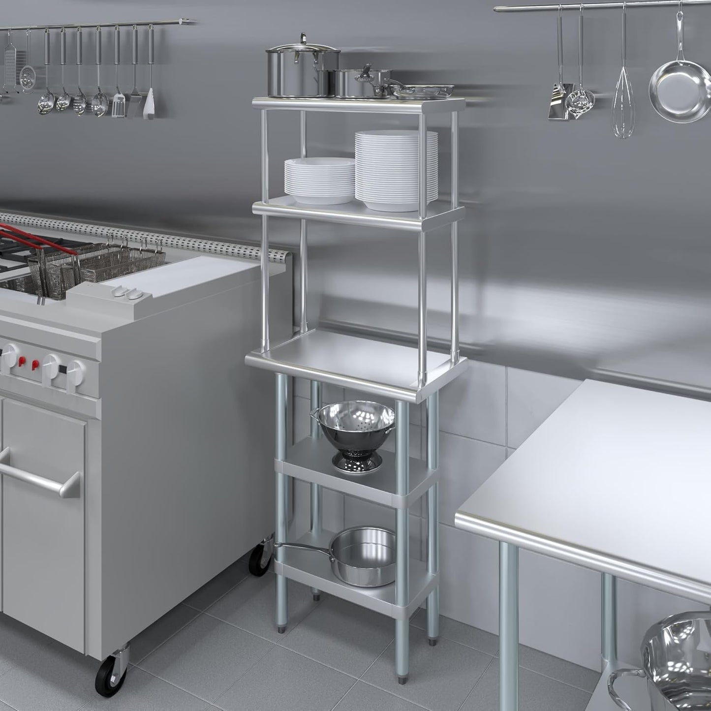 Amgood Stainless Steel Work Table with 2 Shelves and 12" Overshelf - Metal Kitchen Prep Table & Shelving Combo (14" x 24")