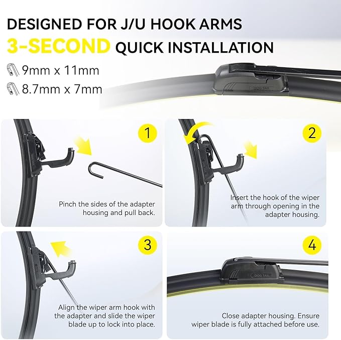 DOGTAIL 19"+ 19" Wiper Blades for Toyota Tundra 2000-2006 Jeep Liberty 2002-2012 Toyota Sequoia 2001-2007, All Season Automotive Replacement Refills OEM Windshield Wiper Blades for My Car J-Hook