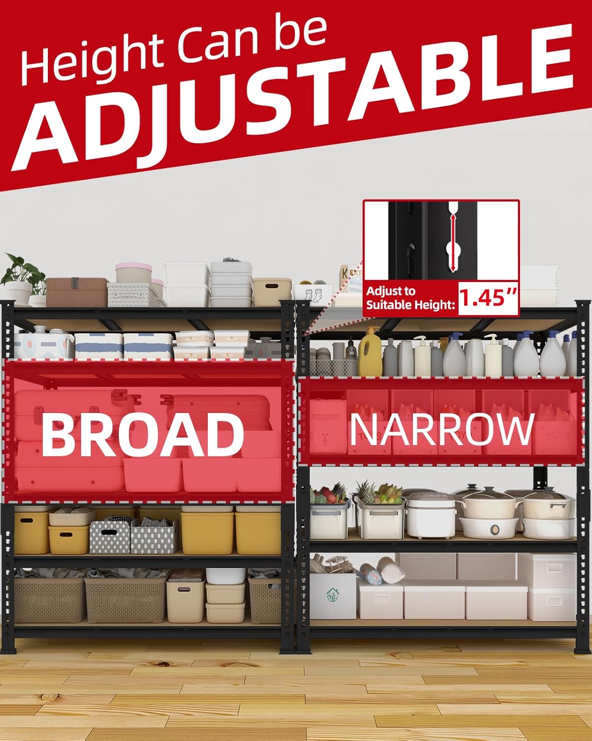 PrimeZone Heavy Duty Garage Storage Shelves - 48" W X 24" D X 72" H Adjustable Metal Shelving Unit, 5 Tier Industrial Shelves for Storage Standing Utility Rack for Warehouse, Basement, Black, 5 Pack