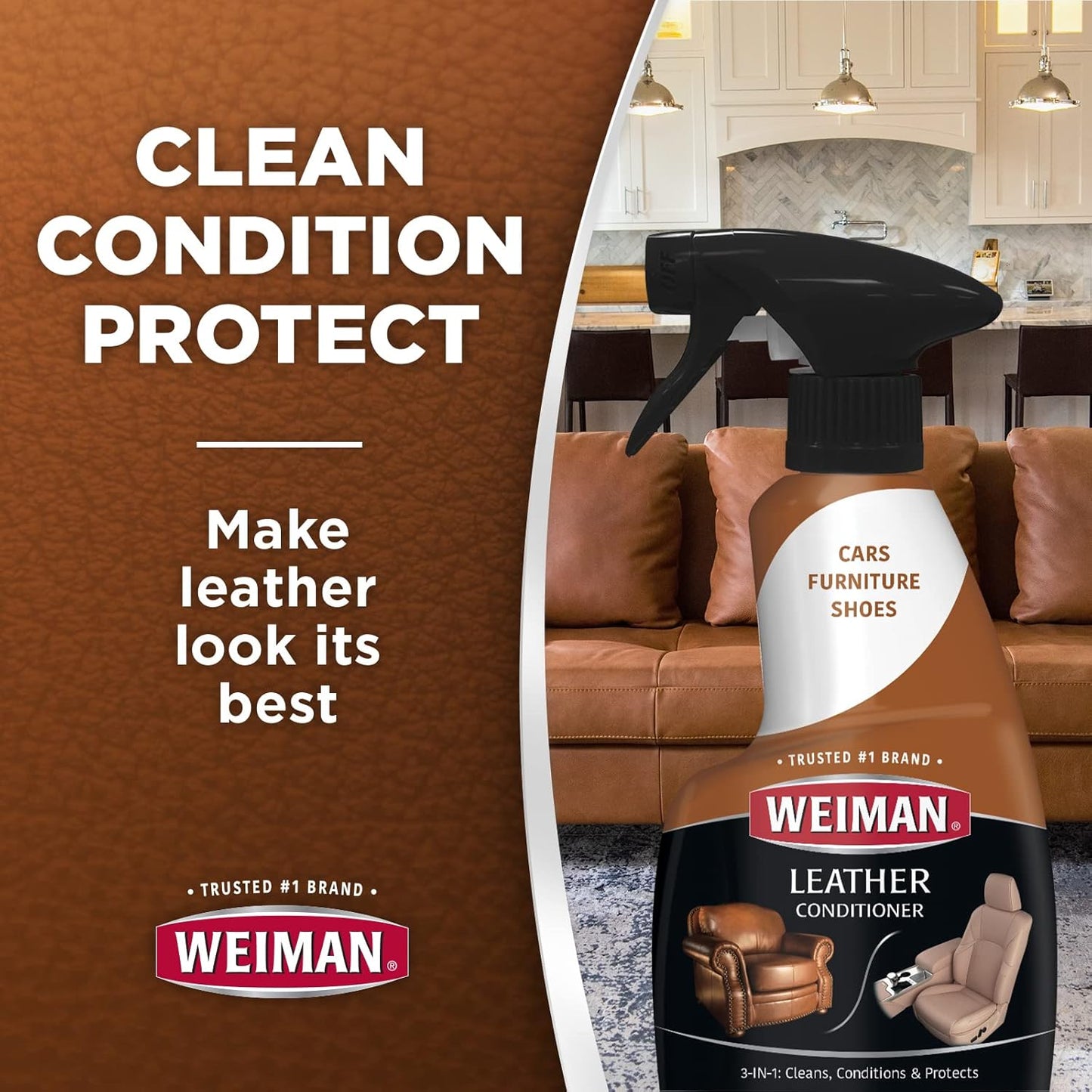 Weiman Leather Cleaner Conditioner & Protector for Couches, Boots, Chairs, Bags, Purses & Auto Interior with Microfiber Towel Included (2 Pack)
