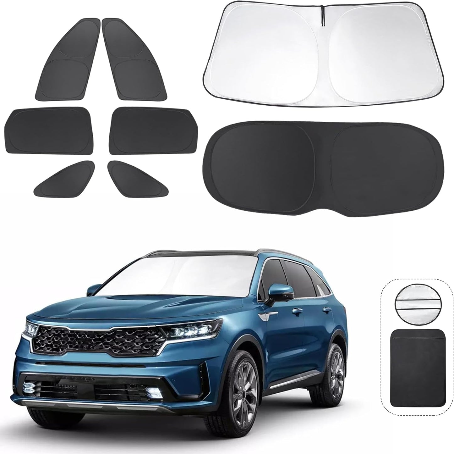 TINGLU Window Shades for Kia Sorento 2016 2017 2018 2019 2020 Accessories Car Side Full Windows Rear Triangular Windshield Sun Shade Sun UV Rays & Privacy Protection for Camping,Napping,Relaxing 8PCS
