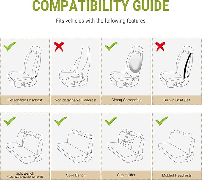 AOOG Leather Car Seat Covers, Leatherette Automotive Seat Cover for Cars SUV Pick-up Truck, Universal Non-Slip Car Seat Cover Waterproof Protectors Interior Accessories, Rear, Beige