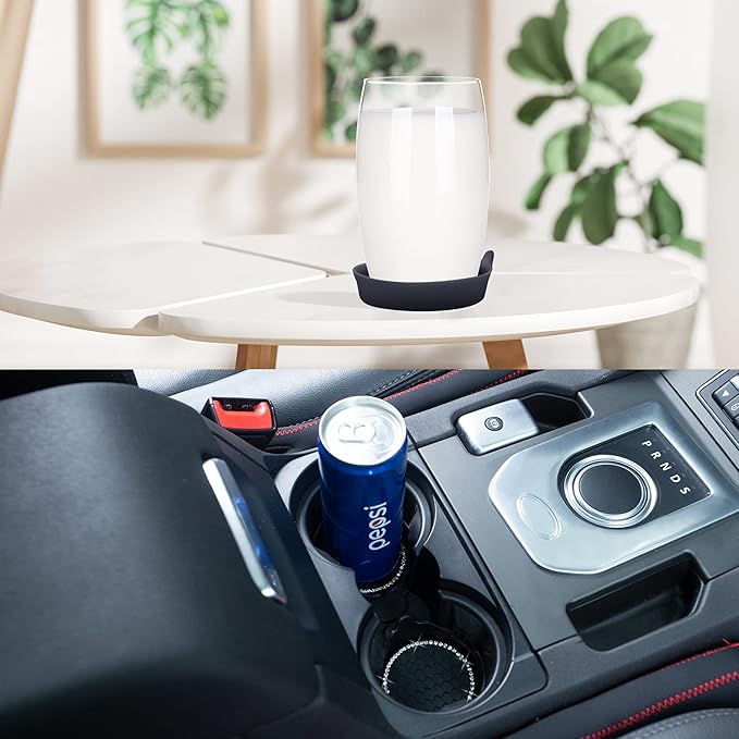 Amooca Car Cup Coaster Universal Non-Slip Cup Holders Bling Crystal Rhinestone Car Interior Accessories 2 Pack Black