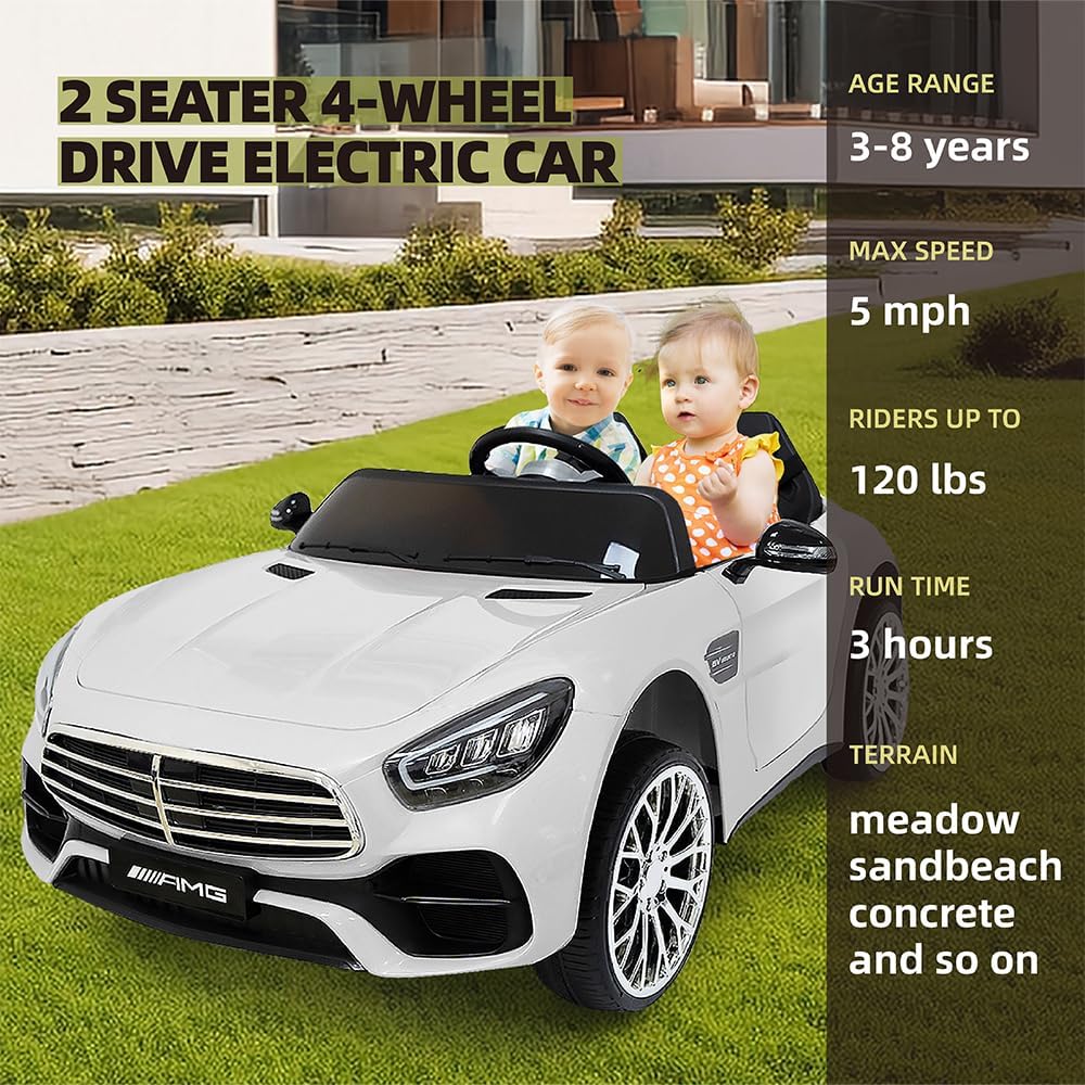 12V Ride On Car for Kids, Electric Car with Remote Control, Bluetooth Music Player for 3-8 Year Old, White