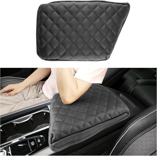 SXCY for 2025 Volvo XC60 Armrest Cover [Add Pad] for Volvo XC60 2018-2025 Accessories 2025 XC60 Center Console Cover 2025 XC60 Middle Console Cover (Black Checkered Pad)
