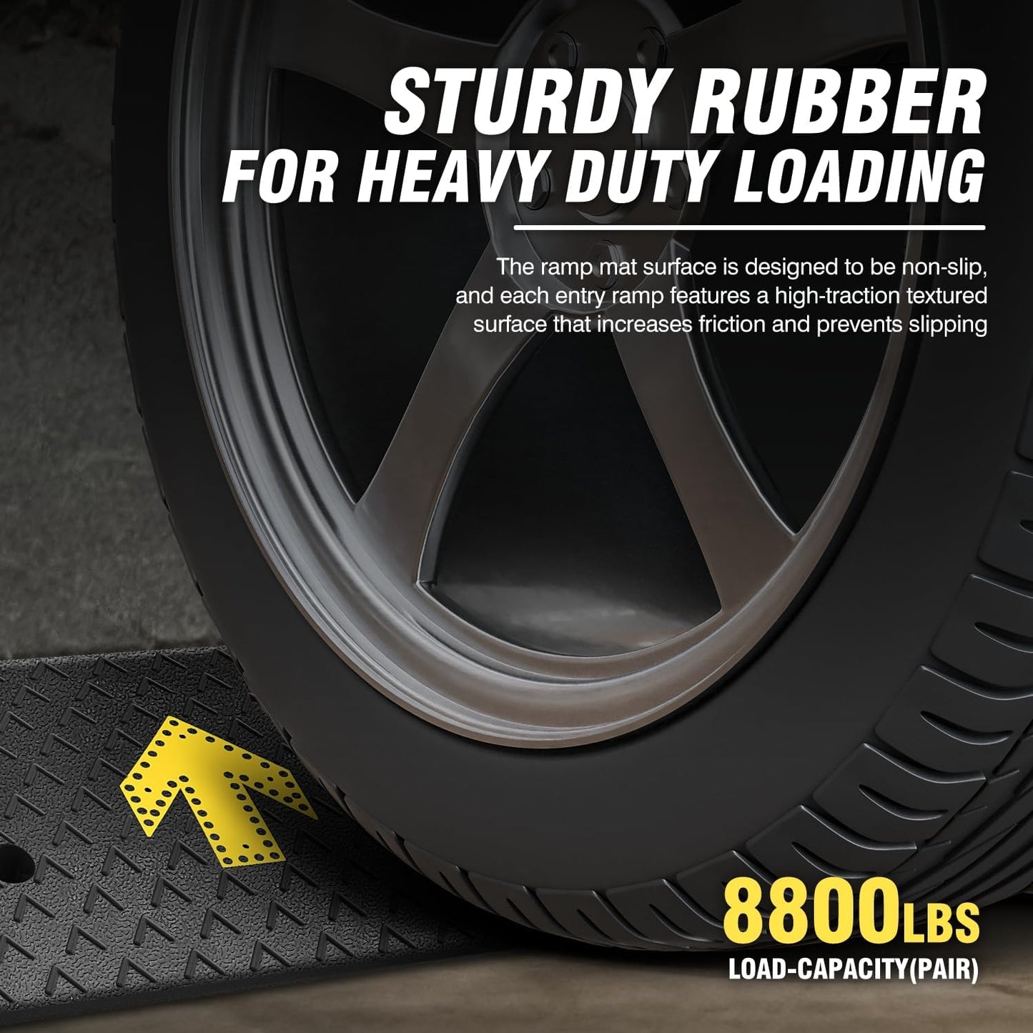 DNA MOTORING 2pcs 5.3" Rise Rubber Arrow Curb Ramp Heavy Duty Loading Threshold Ramp 37.4 in L x 13.8 in W x 5.3 in H for Loading Dock, Warehouse, Wheelchair, Motorcycles, Cars, TOOLS-00651