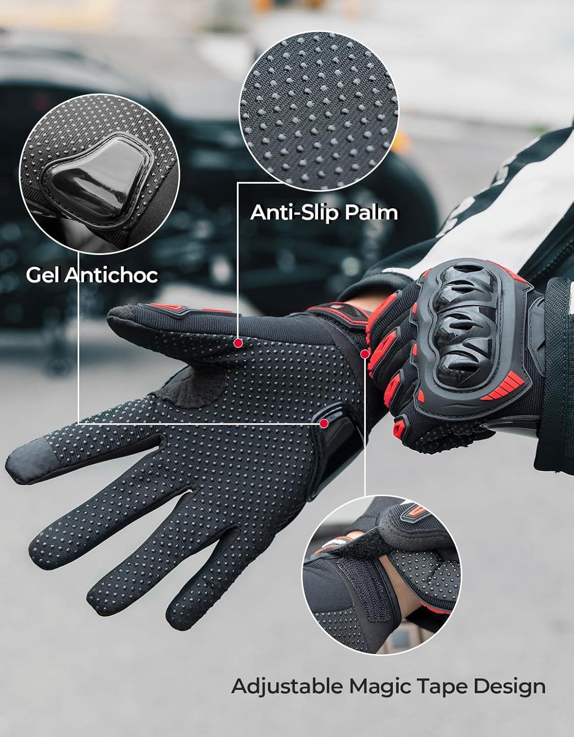 KEMIMOTO Motorcycle Gloves for Men/Women, Touchscreen Dirt Bike Gloves with Shell, Anti-Slip for Motorbike, Riding, Racing, Cycling, Dirt Bike, ATV, UTV, Motocross, BMX, Hiking