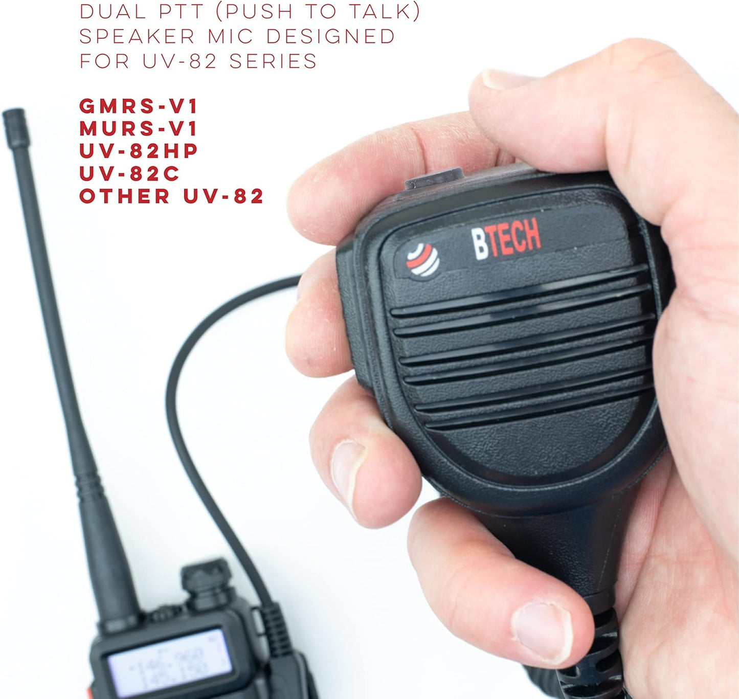 BTECH QHM22D Dual Push-to-Talk (PTT) Speaker Mic, Platinum Series IP54 Rainproof Shoulder Mic for BaoFeng, BTECH, Kenwood Radios