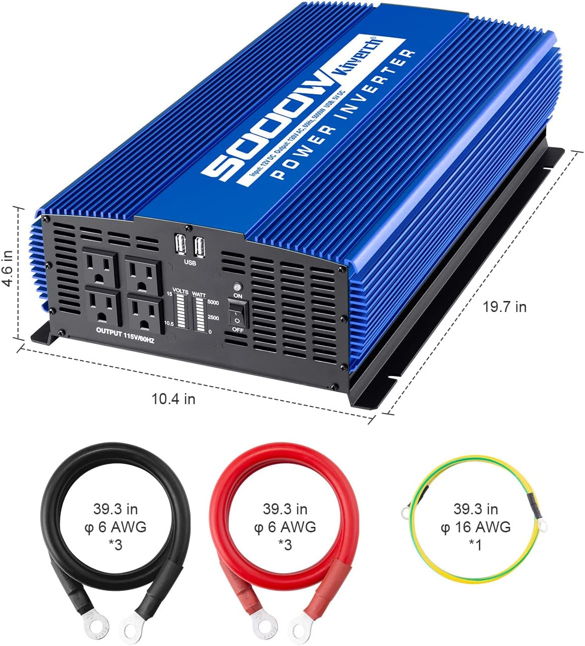 5000W Power Inverter 12V to 110V Car Inverter with 4AC Outlets 2USB Ports for Camping/Truck/RV/Home