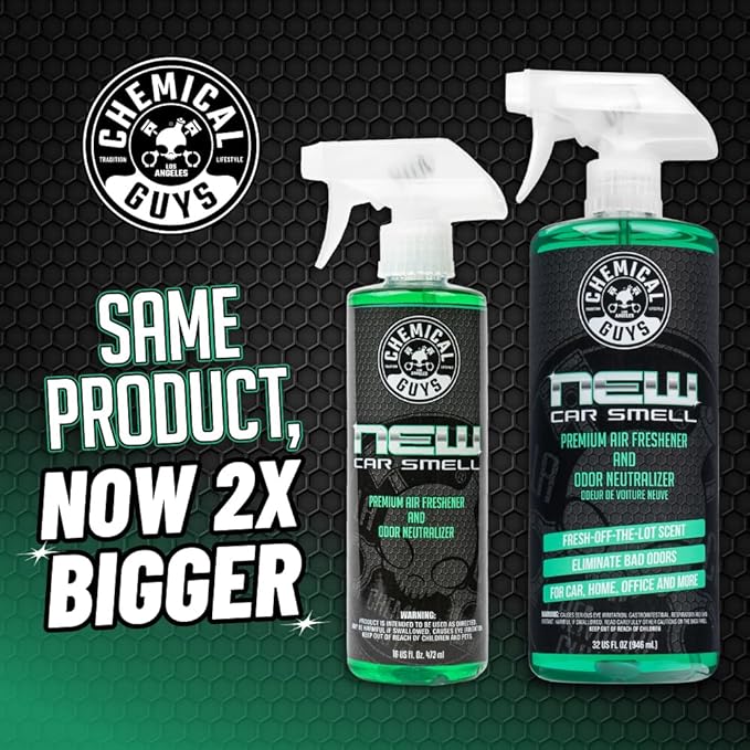 Chemical Guys New Car Smell Premium Air Freshener & Odor Eliminator - Fresh Interior Scent Spray for Cars, Trucks, SUVs, RVs, & More - Use in Home, Office, or Garage, Dorm Room - 32 oz
