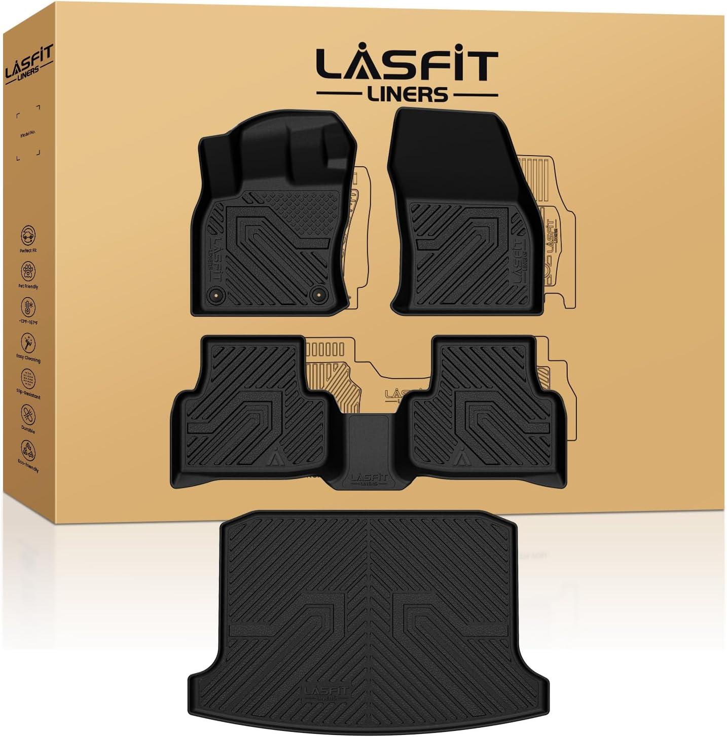 LASFIT Floor Mats & Cargo Mats for Volkswagen Taos 2022-2025(Only Fit FWD), All Weather TPE Custom Fit Floor Liners for VW Taos Accessories 1st & 2nd Row Car Mats & Trunk Mats, Easy to Clean, Black