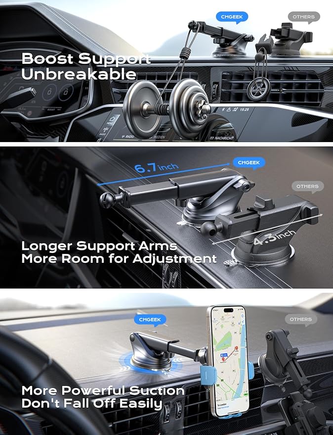 CHGeek 15W Fast Charging Auto Clamping Car Charger Phone Mount Phone Holder (Cyan)