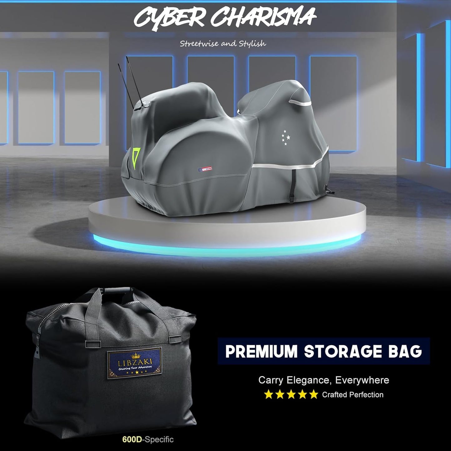 Motorcycle Cover with Side+Top Box LI LIBZAKI Heavy Duty 600D Waterproof for Touring Models Harley Davidson Ultra Limited,Road Glide Limited, Gold Wing,Road Master,Indoor & Outdoor Storage/Gray