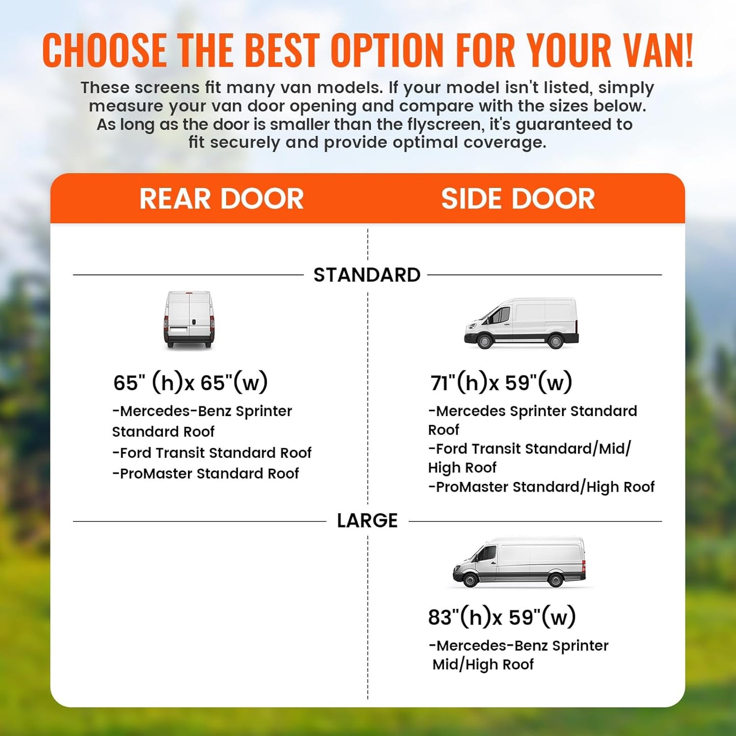 65''H x 65''W Van Bug Screen Universal Size Rear Door Window Covers with Magnetic Closure Car Window Screens for Camping Fits Standard Roof Mercedes Sprinter Ford Transit and RAM Promaster