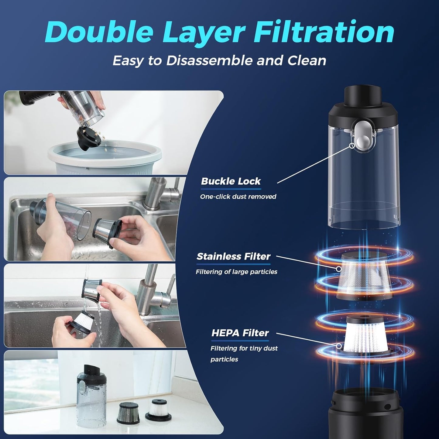 2-in-1 Car Vacuum&Air Duster,65w/16kpa/30 Mins,High Powerful Dust Cleaner Portable Cordless Vacuum,Compressed Air Blower,Lightweight Rechargeable Handheld Mini Vacuum for Car/Home/Office